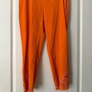 Orange Embroidered Capri Pants